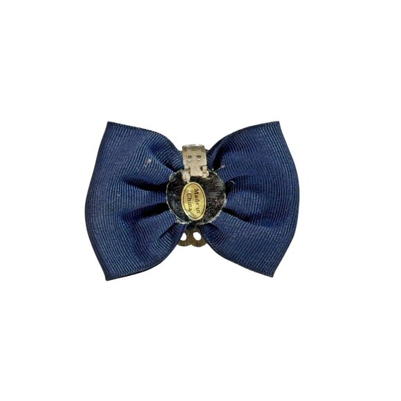 Vintage Shoe Clips Bows 2.25” Navy Blue Ribbon Brass Tone Metal Ring Set Of 2 - Picture 7 of 14